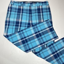 TOMMY HILFIGER Women's Plaid Lightweight Cotton Cropped Pants Size 12 Blue Teal
