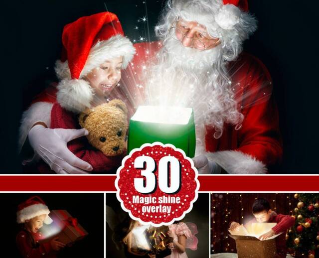 30 magic shine box Christmas New Year Photo overlays magic effect png