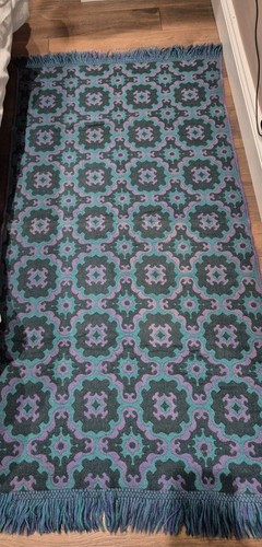 Vintage 70's Welsh Caernarfon Pattern Rug Reversible Pure Wool 32x70in