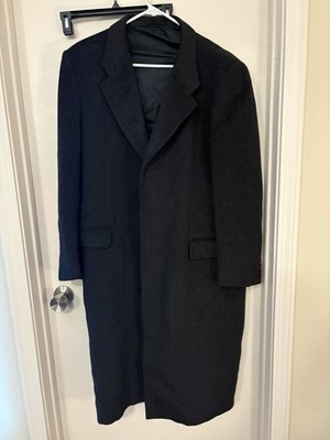 Paul Stuart Cashmere Lama Blend Dark Grey  Chester Coat Size 54 Mens Long