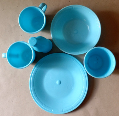 Vintage Kids Blue Replacement STEP2: 1 Dish, 1 Bowl, 2 Tea Cups, 1 Cup, 1 Bottle