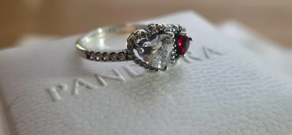 Pandora Halo Hearts Ring 925 Silver Size 8 (56) Two Hearts Red & Clear CZ - Image 3 of 4