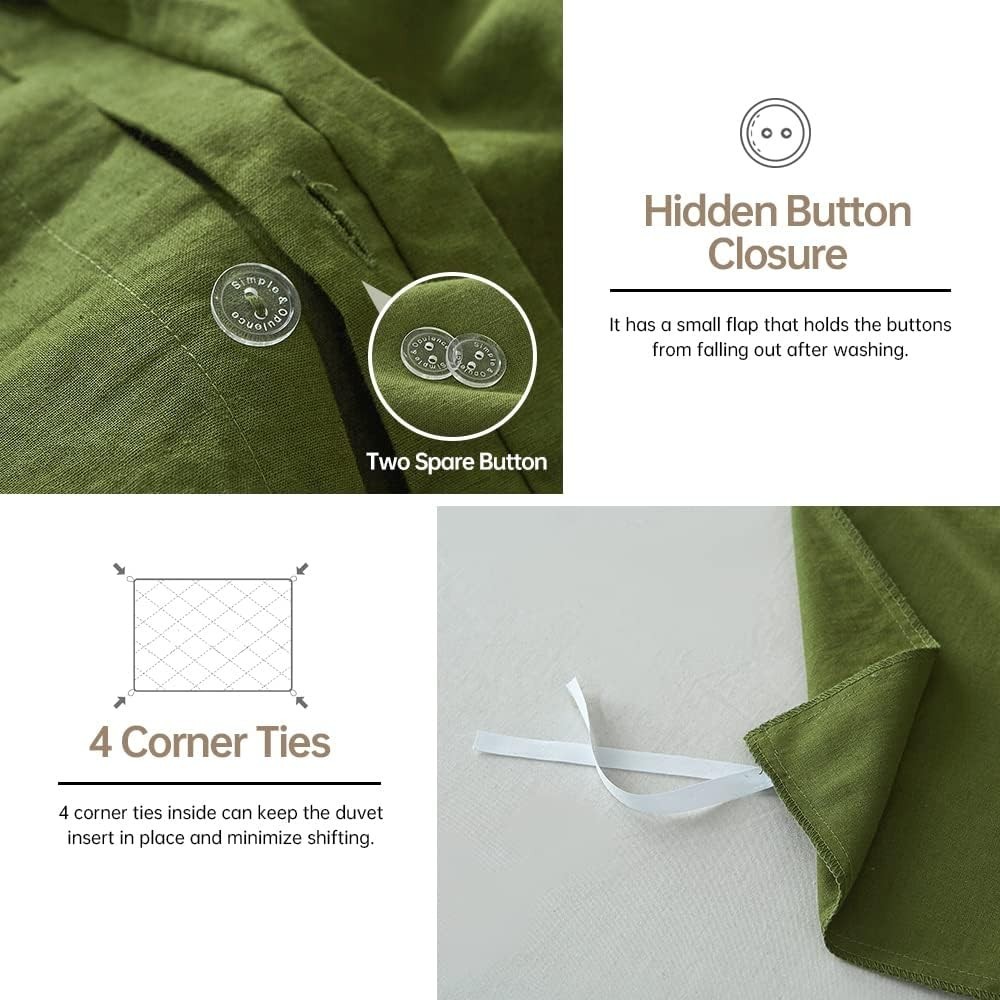 Forest green linen Duvet Cover Set comforter cover with buttons and other sizes.
