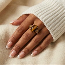 Bague en œil de tigre – pierre naturelle - réglable - plaqué or-bijou élégant 