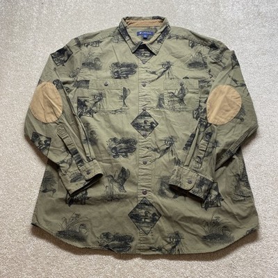 Cremeux Shirt Mens XL Duck Print Elbow Patch Hunting Wildlife Outdoor Button Dow