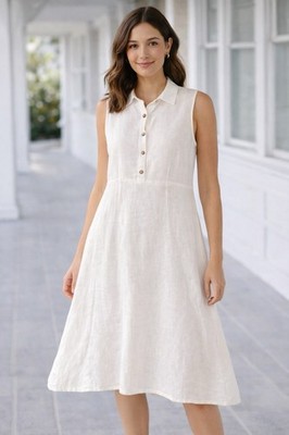 Kiko 100% Linen Dress SM White Sleeveless Button Midi Coastal Lagenlook | eBay Kiko 100% Linen Dress SM White Sleeveless Button Midi Coastal Lagenlook | eBay