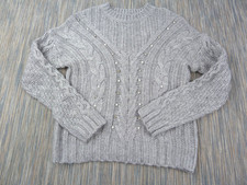 Lipsy Jumper Womens UK 12 Grey Cable Knit  Rhinestone Embellished Chunky