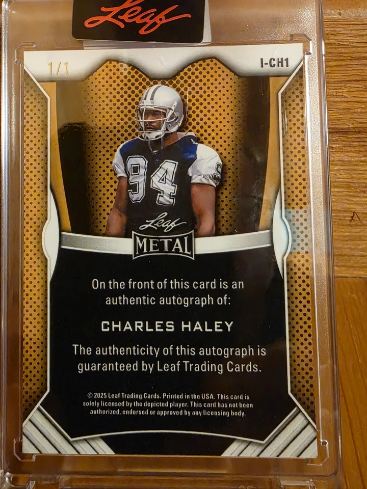 Tarjeta de vaqueros 2025 Leaf Metal Charles Haley #1/1 inscripción automática Foto 2 de 2