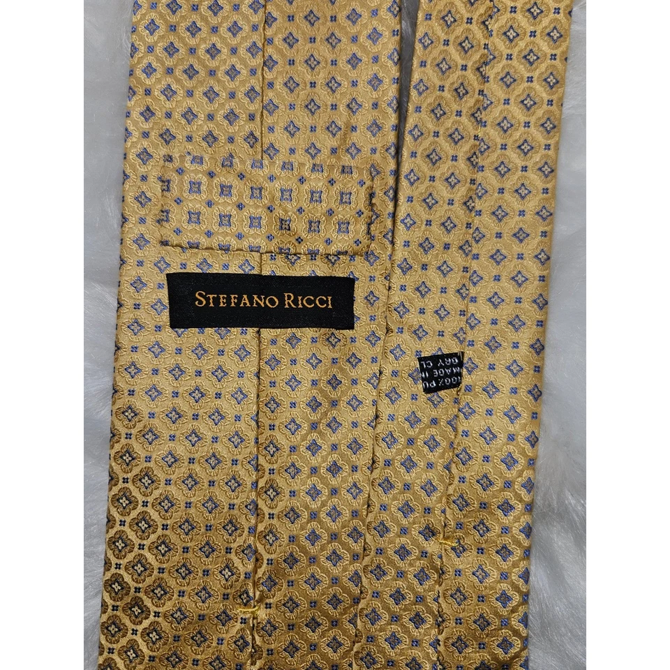 Corbata Stefano Ricci Patrón Geométrico Dorado Corbata de Seda Negocios Formal Foto 3 de 4