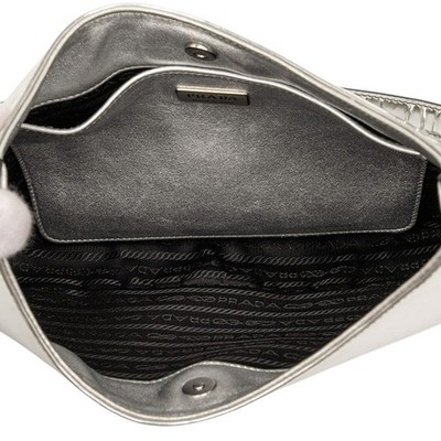 Prada Cleo Leather Shoulder Bag Women Silver One Size | eBay