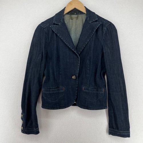 THEORY Jacket Womens P Petite Denim One Button Blazer Vented Stretch Cotton Blue