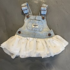 Oshkosh B'gosh Overall Dress Size 3M Denim White Tulle Metallic Gold Stars Tutu