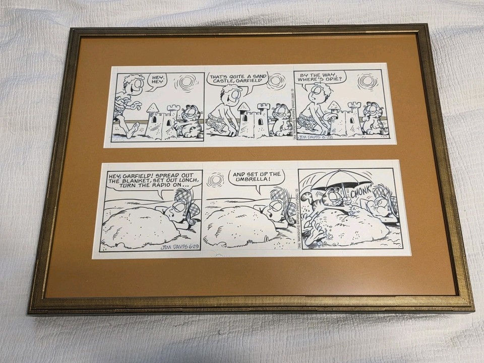 Garfield Original Comic Strip Art Hand Drawn dated 6/28 & 6/29/90 by Jim Davis Comic Art
