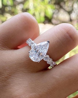 1.33Ct White Pear Cut Moissanite Solitaire 925 Sterling Silver Party Wear Ring