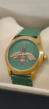 GUCCI Bee YA1264065A Yellow Gold Plated Leather 38mm Quartz Wristwatch #TW3101