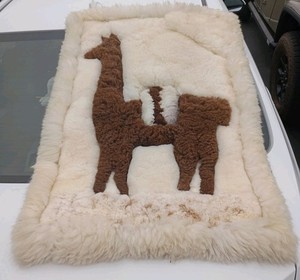 Vintage Alpaca or Llama fur wool wall hanging rug appx 40x26" soft tapestry Peru