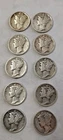 Mercury Dimes Lot Of 10 90% Silver 1 Face 1930 - 1939 Various Dates & Mints #24
