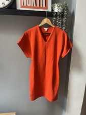 COS Orange Shift Mini Dress XS V-Neck Short Sleeve Cotton