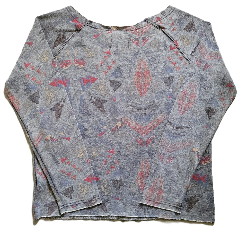 Volcom Women's Gray Pullover Low Shoulder Sweater Faded Geometric Pattern Size L - Image 2 of 4