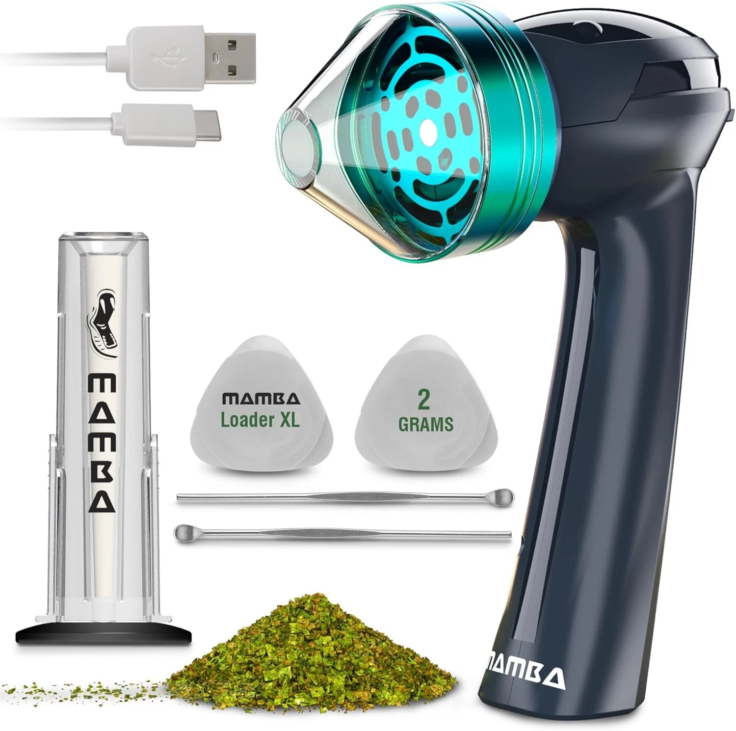Mamba Loader XL 2g Gray USB Electric Herb Grinder. Anchor & Green