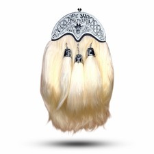 New Scottish White Goat Long Hair Dress Sporran W Silver Stag Head Celtic Cantle