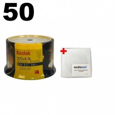 50 Kodak Double Layer 8.5GB 8X DVD+R DL (Logo Top) & 100 Paper Sleeves