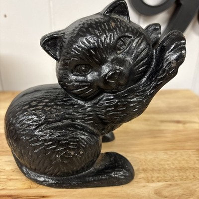 Vintage Black Cat Cast Iron Doorstep Vtg Cast Iron Bookend Black Cat Halloween