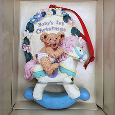 Kurt S. Adler Holly Bearies Baby's First Christmas Ornament Bear on Horse NIB