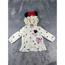 Disney Minnie Mouse Girls 2T Hooded Windbreaker Jacket White Bows Fleece Lined