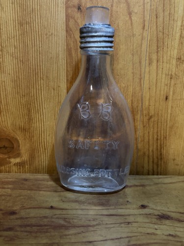 Vintage BB Safety Nursing Glass Bottle with Metal Ring