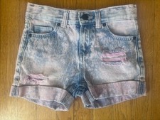 Levis Girls Size 8 Girlfriend Shorty Short Denim Pink Wash Shorts Distressed