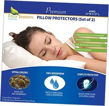 Waterproof Pillow Protectors Set of 2   Zippered Pillow Cover King