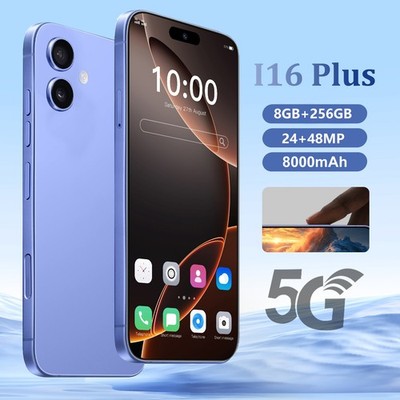 Factory Unlocked HD Smartphone i16 Plus 6.8'' Android 14 Dual SIM 8+256GB 8000mAh