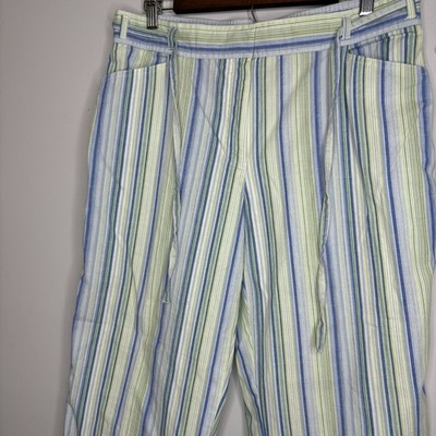Sag Harbor Capri Pants 14 Crop Blue Green Striped Cottagecore Coastal Grandma
