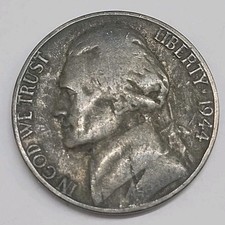 1944 P US United States of America Jefferson  Wartime  Nickel Five Cents 5c coin