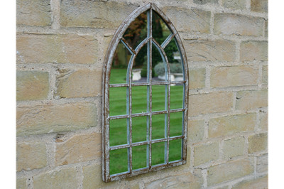 Kleiner Bogenfensterspiegel mit Sprossen, rustikal Distressed gewölbt Garten Wandspiegel