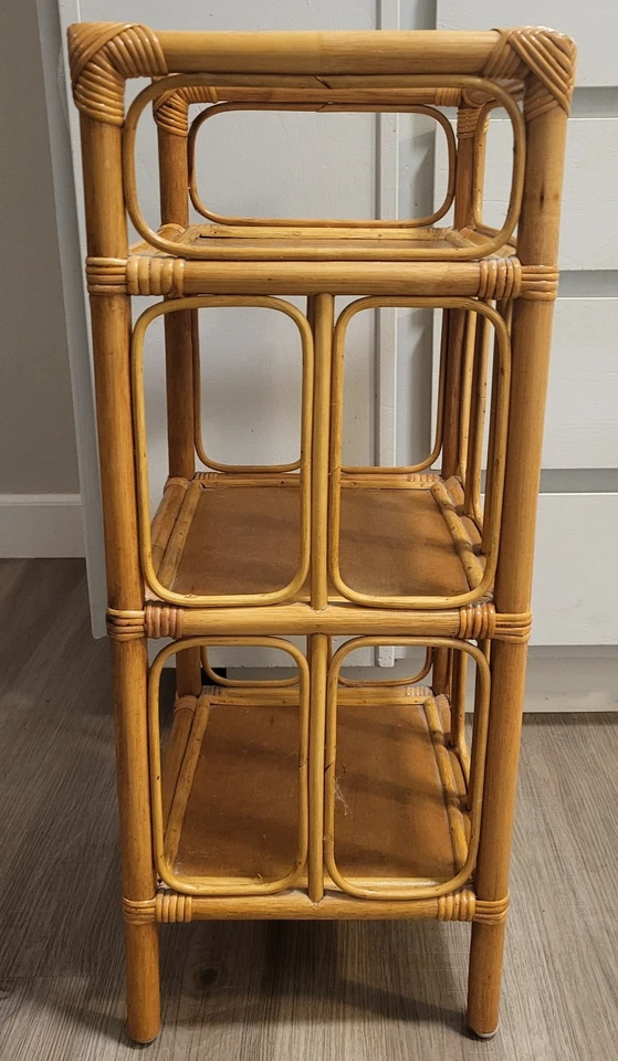 Vintage Bamboo & Wood 3 Shelf small bookcase knickknack shelf 13 x 27 x 11 Boho - Image 2 of 4