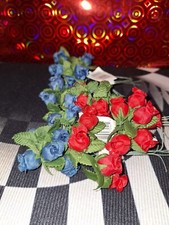 Blue  Red Mini Wedding/ Craft / DIY Roses 6 Bunches 36 Buds W Stems