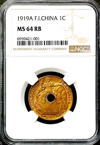 1919A 1C French Indo China One Centime - NGC MS 64 RB  CC469