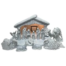 Cramer 1983 Vintage Blue Glazed Porcelain Lighted Musical Nativity Figures Set