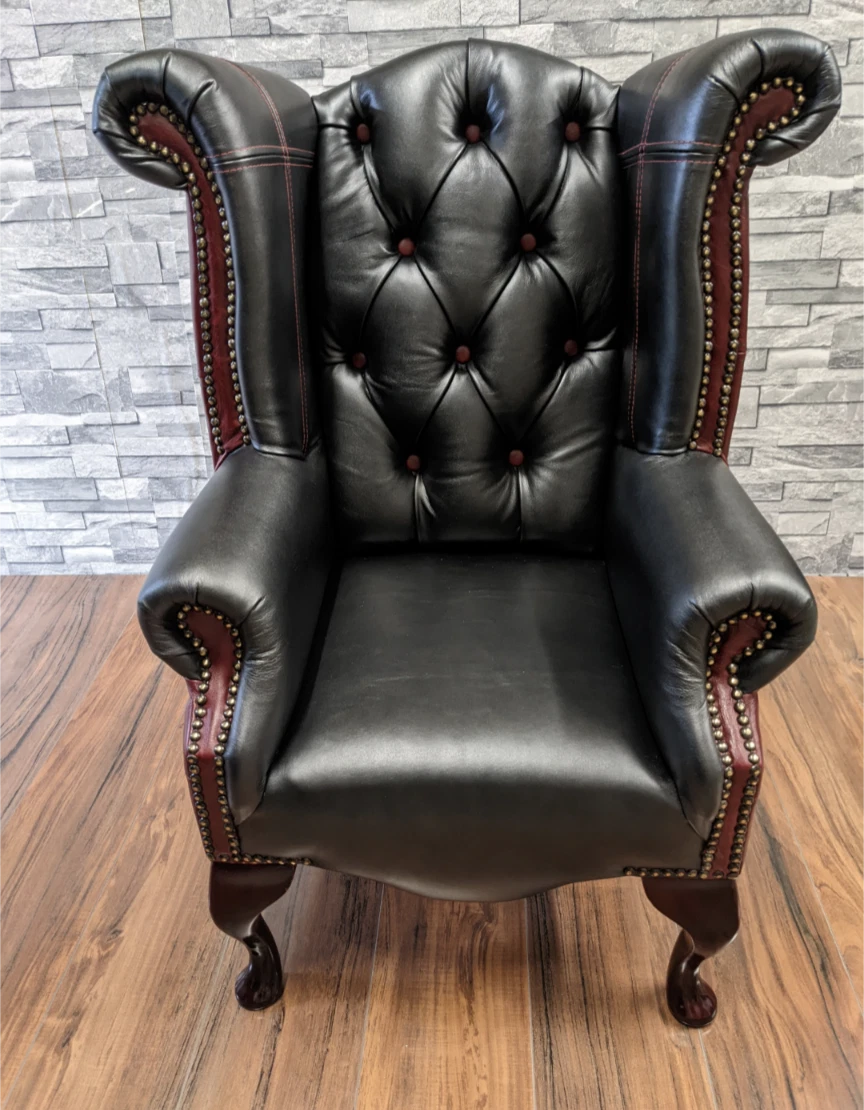 Luxurious Bespoke Kids Queen Anne Wingback Chair in Genuine