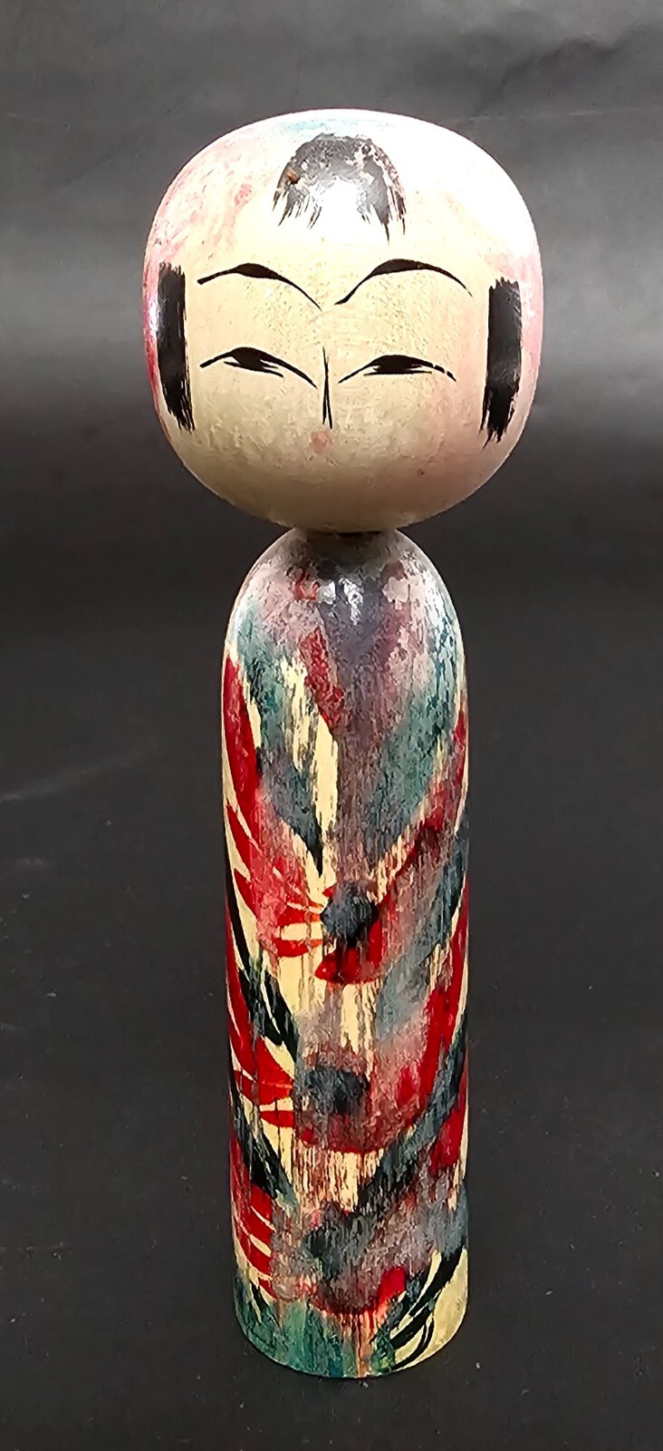 Yamaha Wooden Japanese Kokeshi Doll Hand-Painted Multicolor 6" Signed