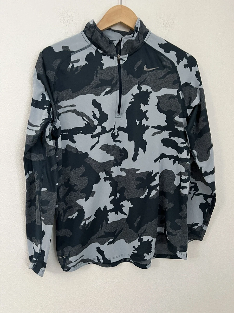 Nike Shirt Boys L Large Blue Camo Long Sleeve 1 4 Zip Kids Youth Excellent