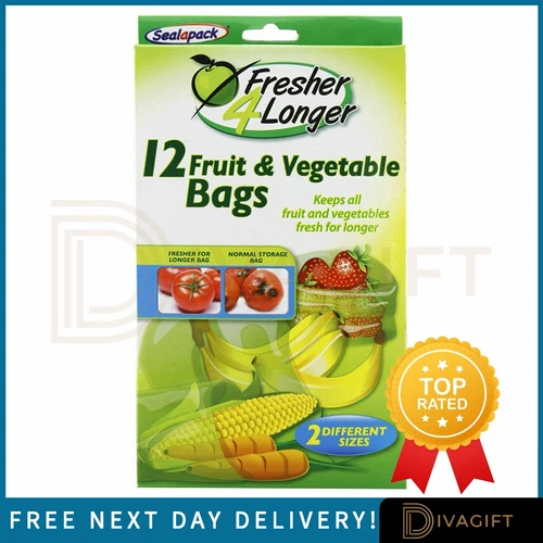 12x FRUIT & VEG BAGS FRESH FOR LONGER GREEN REUSABLE VEGETABLE STORAGE BAGS 12PK