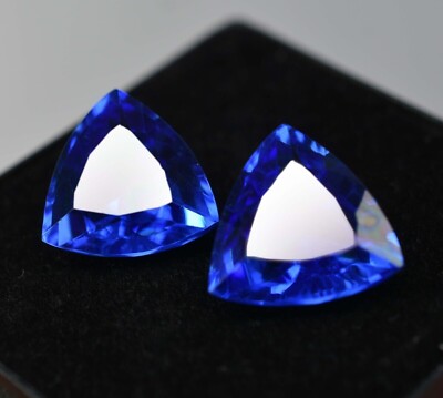 17 Ct Natural Blue Tanzanite CERTIFIED Trillion Cut Loose Gemstone Pair