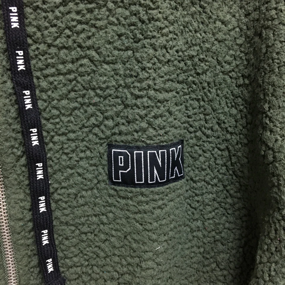 Suéter ROSA Victoria Secret Pequeño Adulto Verde Sudadera con Capucha Vellón 1/4 Cremallera Para Mujer S Foto 3 de 4