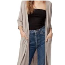 WILFRED FREE Aritzia Zlata Light Gray Long Cardigan Pockets Size XXS