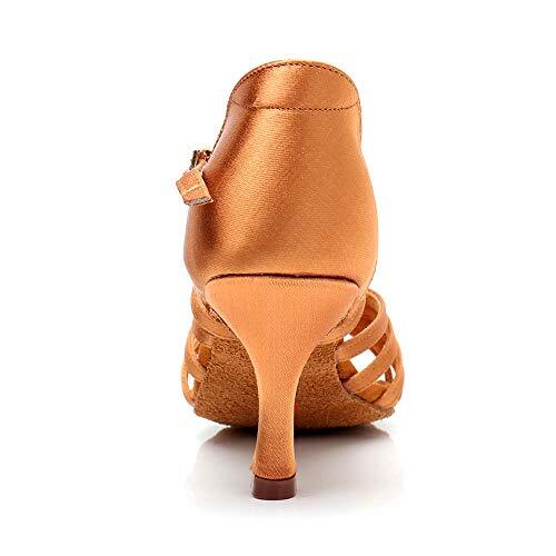 Chaussures de danse latine femme satin salle de bal professionnelle salsa 8 talons bronzés 2,8 pouces - Photo 5 sur 7