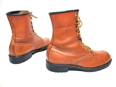 靴 Vintage leather work boots Vintage Wolverine Sienna Brown Leather Lace-up Work Boots, Made in