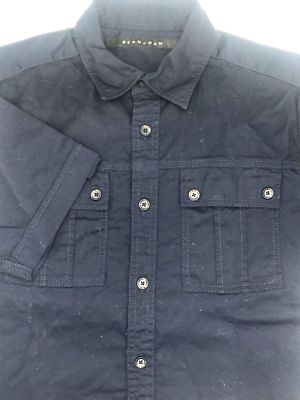 $115 Sean John Mens Classic Fit Blue Short Sleeve Logo Button Top Casual Shirt S
